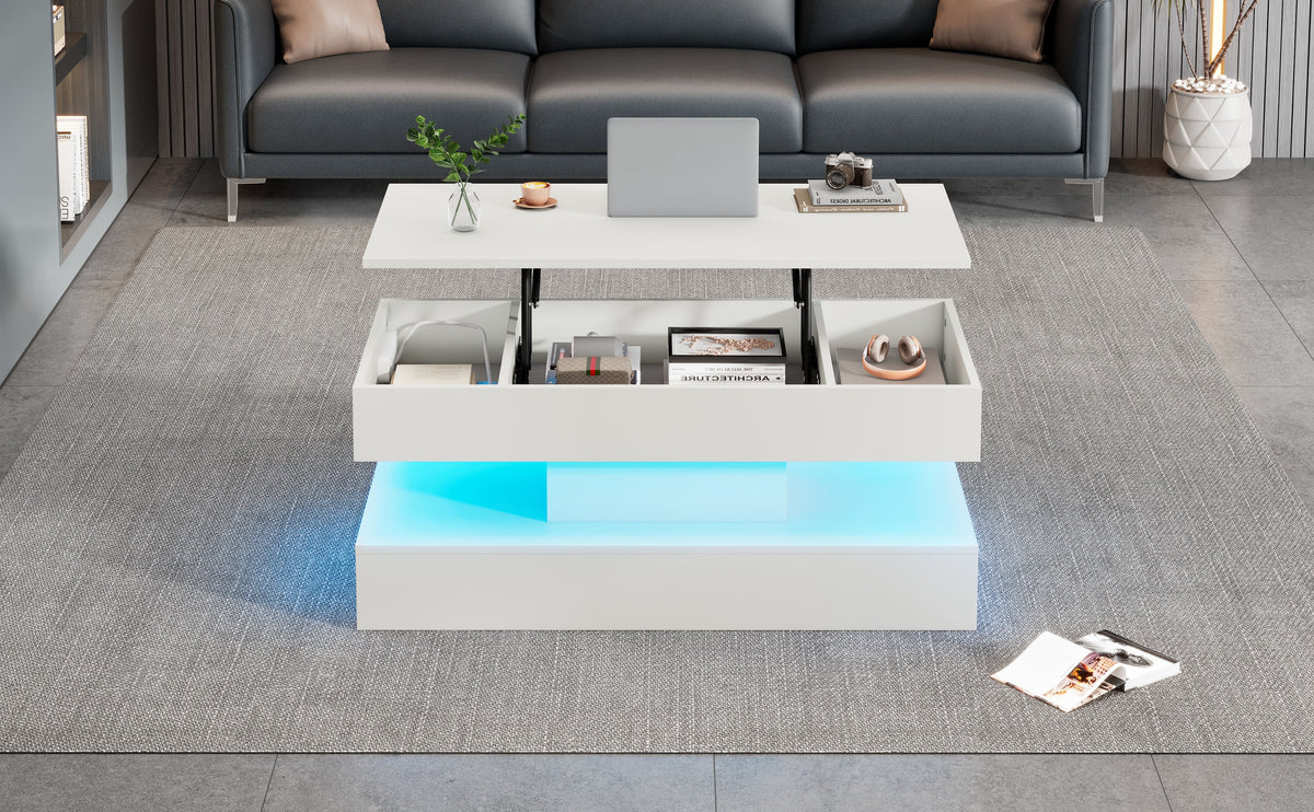 Modern Coffee Table LED Storage Hydraulic Lift 100x50x42cm