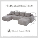 Modular Sofa - 4 Seater 2 Ottomans Cup Holders Storage Corduroy - Light Grey