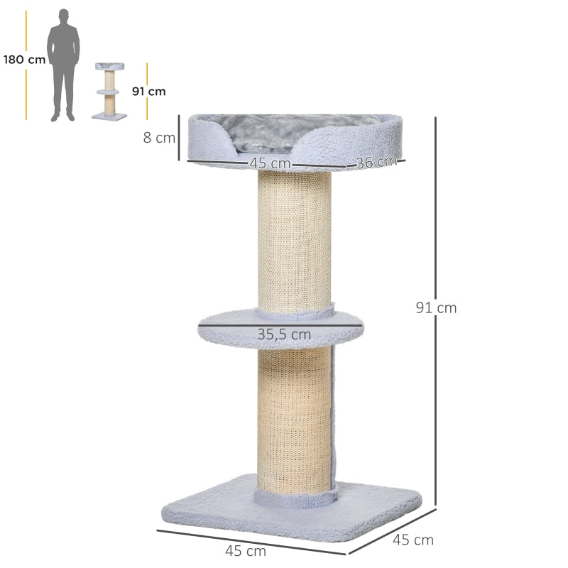 Cat Tree, Scratching Post, Platform, Sisal, Light Blue