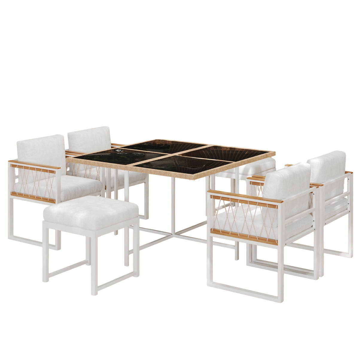 7-Piece Garden Furniture Set for 6 People, Tempered Glass & WPC