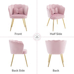 Chairs, Set of 6 Modern Velvet Petal Back with Gold Metal Legs