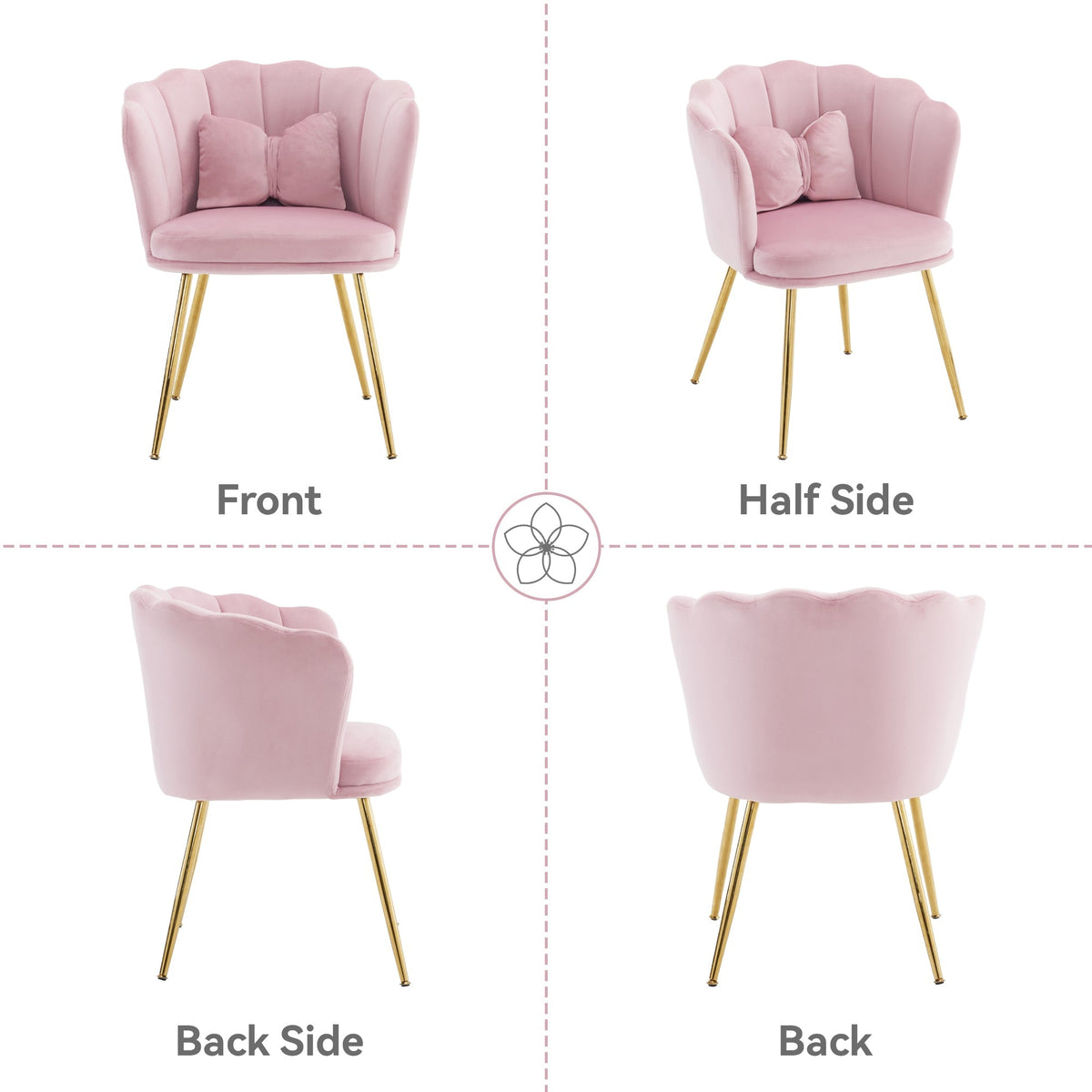 Chairs, Set of 6 Modern Velvet Petal Back with Gold Metal Legs