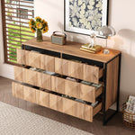 Sideboard & Chest of Drawers, Metal Legs, Raised Doors, Black and Natural Wood