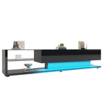 TV Cabinet, High-Gloss with Glass Partitions & LED Lighting, Rustic/Modern Design