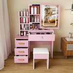 Dressing Table Set with LED Mirror, Stool & 4 Drawers, Pink