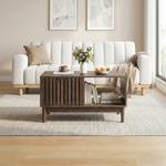 80 cm Coffee Table, Mid-Century Modern with Drawer and Open Shelves, Walnut Color