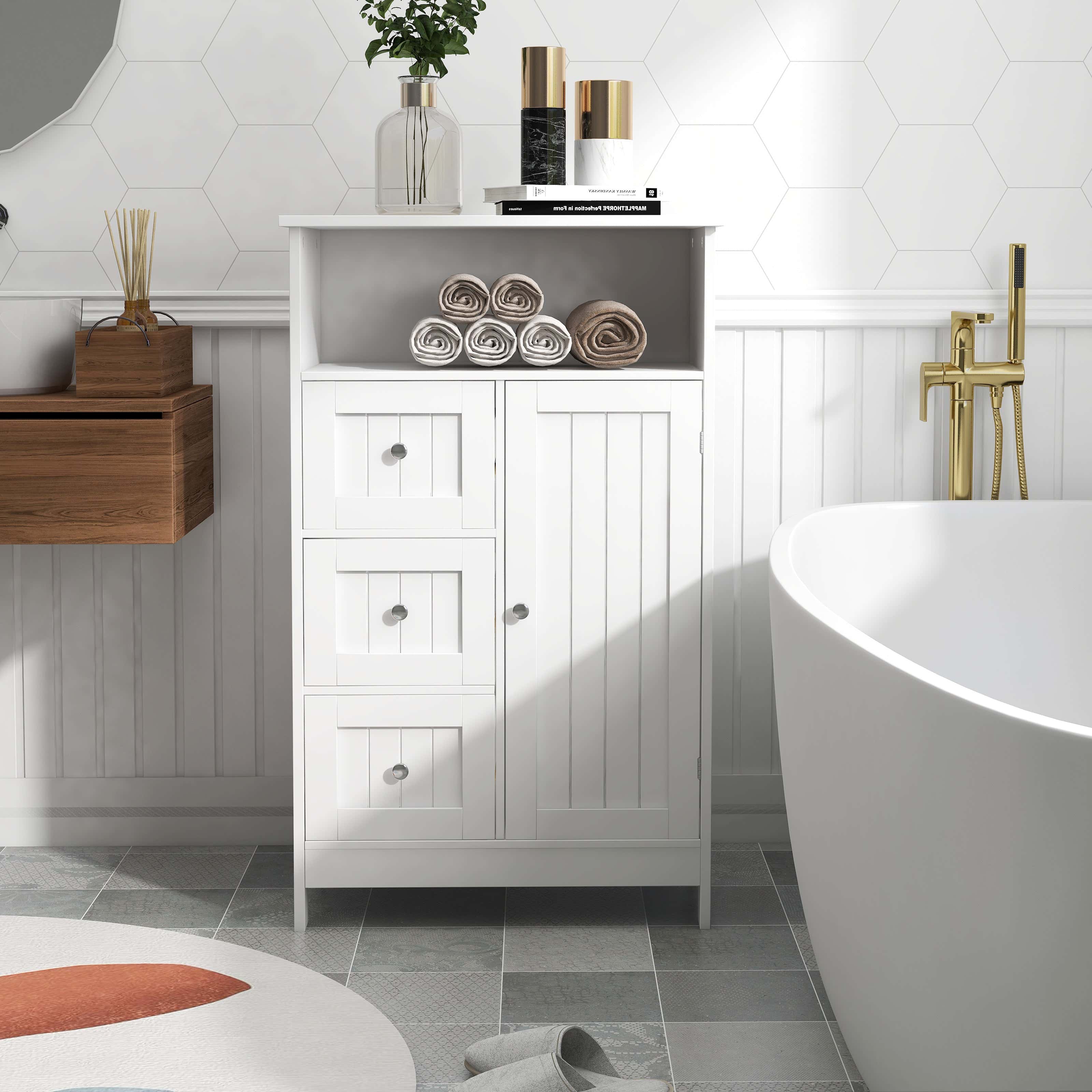 Bathroom Standing Storage Cabinet, 3 Drawers 1 Door - White