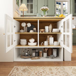 360° Rotating Sideboard - Multifunctional Dining Bar, 5 Shelves & Glass - White