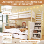 Iron Bunk Bed with Ladder & Storage, 120x200cm, Black Iron & MDF