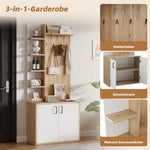Coat Rack, 75x33x180cm Wardrobe, Shoe Storage & Hooks, Wood & White