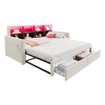 Extendable Upholstered Sofa Bed with LED Headboard, Storage and USB Charging, Beige Velvet
