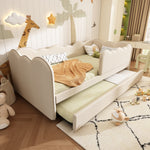 Upholstered Single Bed 90x200cm with LED & Storage, Beige Velvet