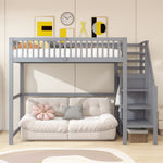 Loft Bed 90x200 with Stairs Storage Shelf Wardrobe Wooden Grey