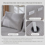 Modular Sofa for 2 People, Freely Combinable with Ottomans and Cup Holder, Light Grey Corduroy