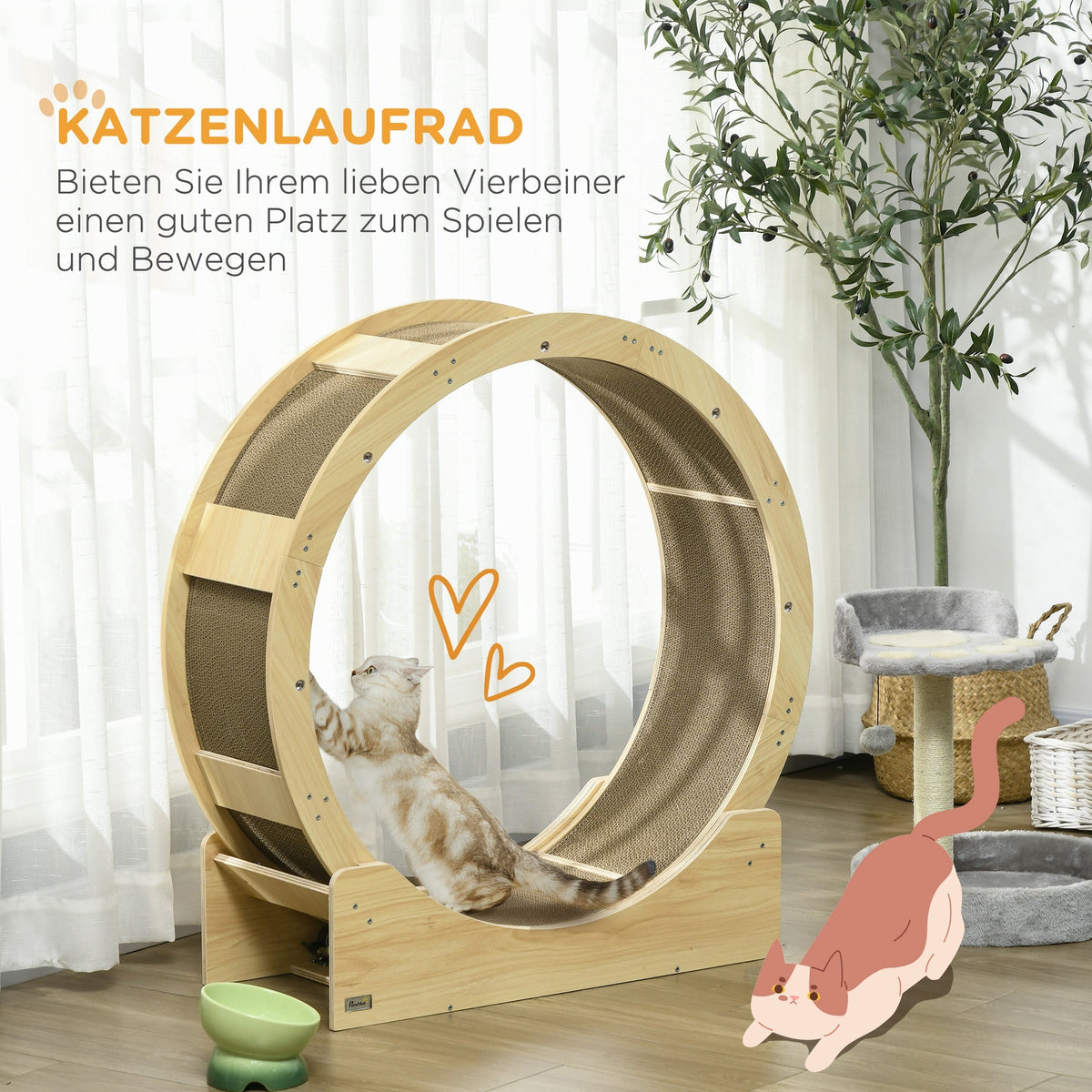 Cat Wheel, 91 cm, Brake & Scratching Board, Oak