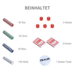 Poker Case Set, 500 Chips, 2 Card Games, 5 Dice, Aluminum