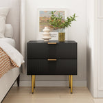 Bedside Table, 2 Drawers, Metal Legs, Black