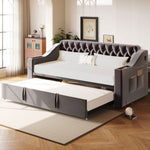 Upholstered Sofa Bed with USB & Storage, Dark Grey Velvet