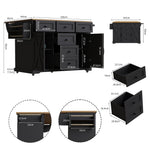 Kitchen Island with Multifunctional Serving Trolley and Large Storage Space, Black Wood Grain