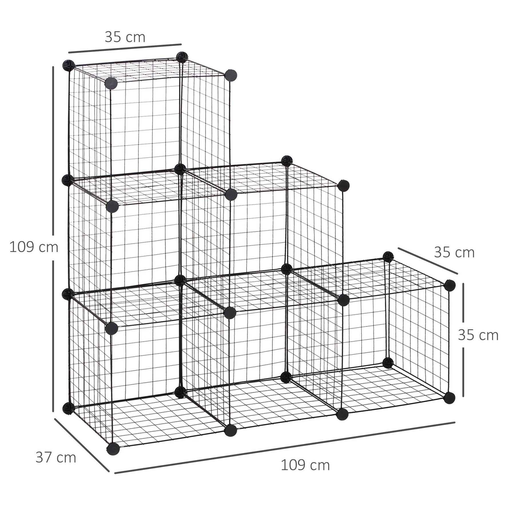 Shelving Unit, 6 Compartments, Wire Mesh Cube, Black