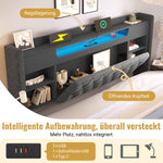 Upholstered Bed 90x200cm LED Hydraulic Storage Grey Linen