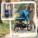 Dog Buggy, Foldable, Storage Basket, Sunshade, Blue Oxford