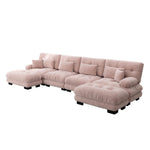 Modular Corner Sofa, U-shaped 4-Seater with Movable Ottoman, Pink Chenille