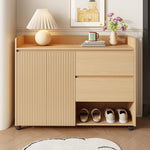 Shoe Cabinet, Movable with Adjustable Shelves, Soft-Closing Hinge, Natural MDF