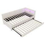 Daybed 90x200cm with Trundle, Storage & LED, Beige Linen
