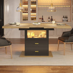Extendable Dining Table with LED Lighting and Seating for 6 People, Wood Finish