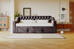 Upholstered Sofa Bed with USB & Storage, Dark Grey Velvet