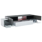 LED TV Cabinet, Entertainment Center with Glass Shelves, White+Gray