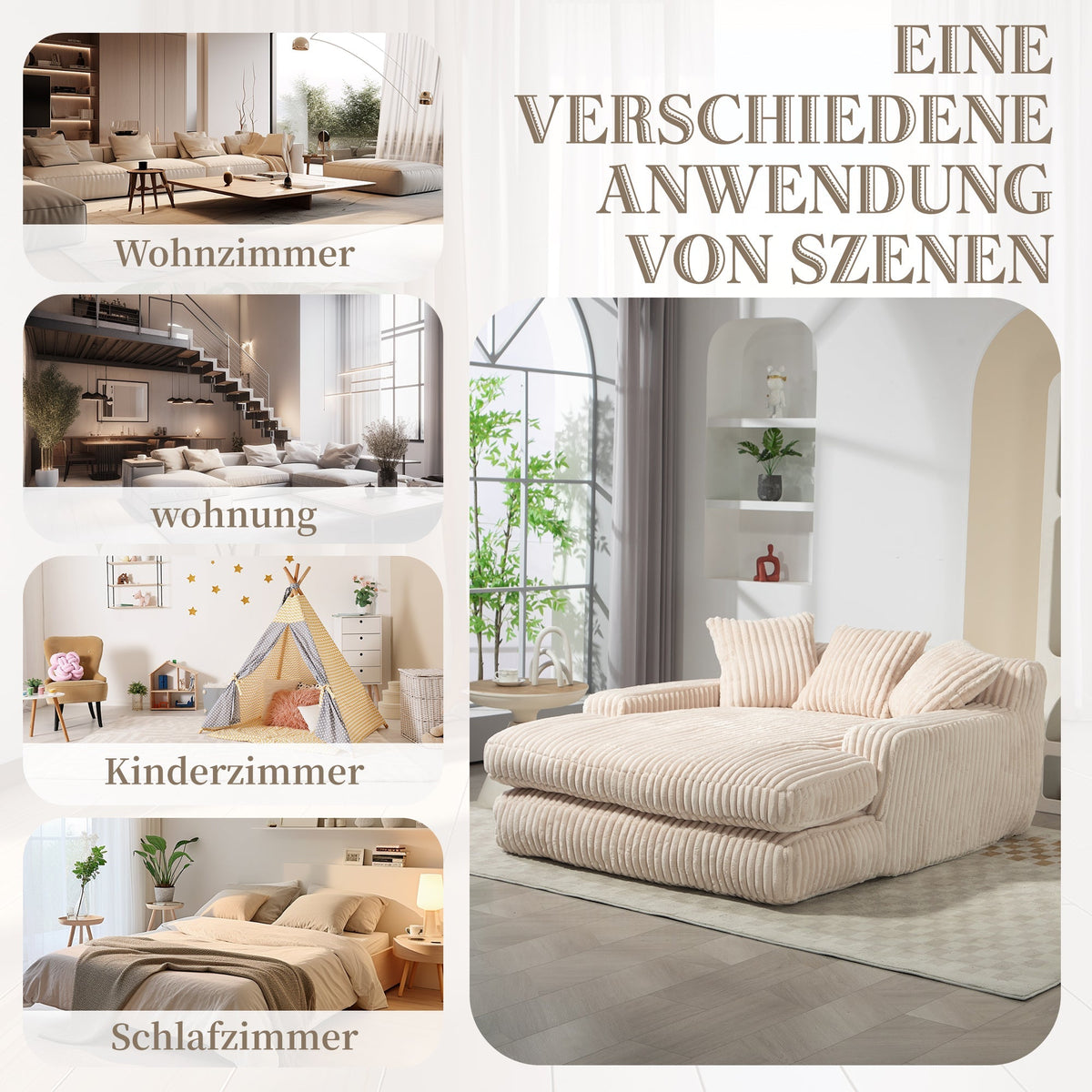 Cloud Couch Sleeper Sofa, Single-Seat Floor, 3 Cushions, Corduroy Beige