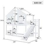 Bunk Bed with Slide, Roof & Window, Safety Gate, 3-Step Ladder, Pine + MDF, White, 90x200cm