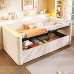 Daybed Sofa Bed 90x200cm Hydraulic Storage LED Lighting Velvet Beige