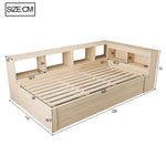 Sofa Bed 90x200cm with Hydraulic Storage & LED, Wood Color