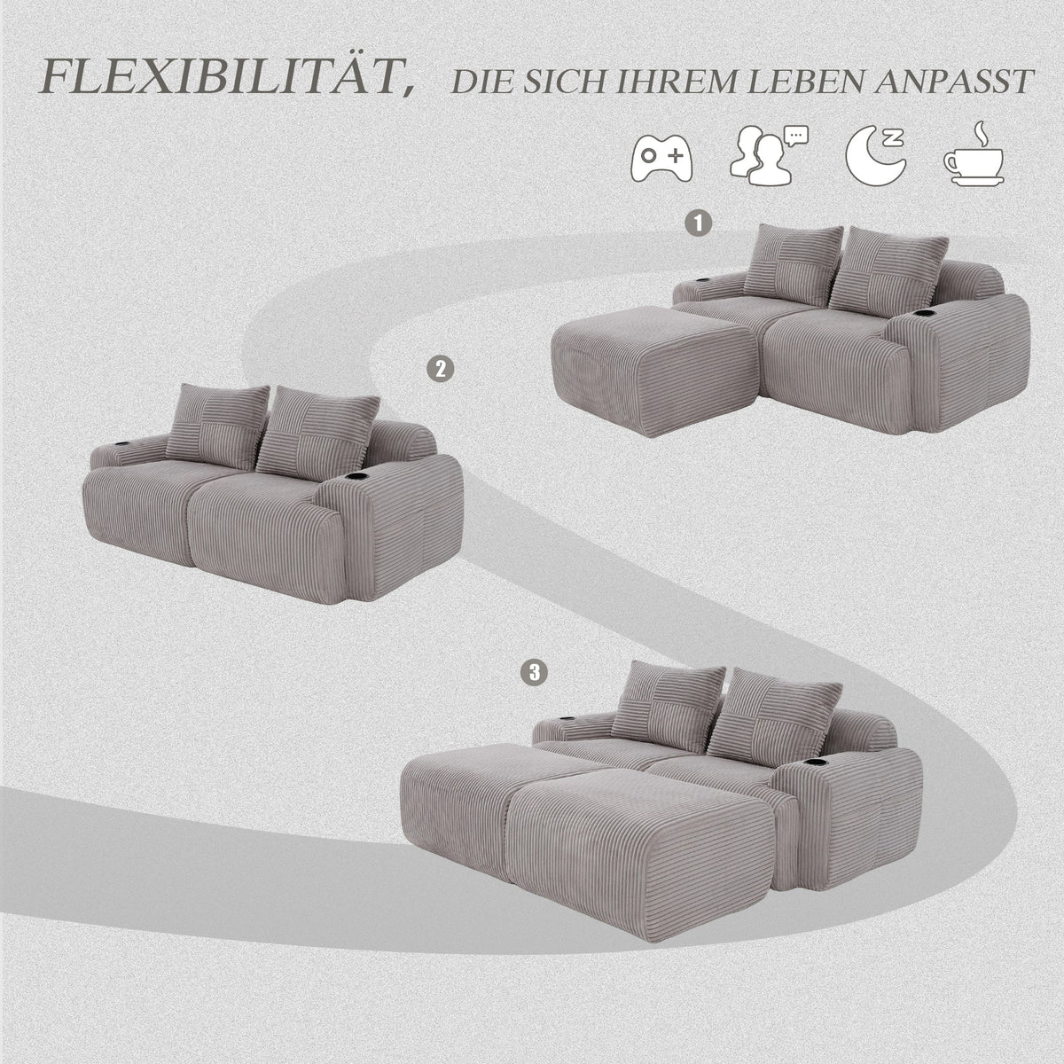 Upholstered Bed 180x200cm Double Hydraulic Storage Cup Holder Charging Station Linen Grey