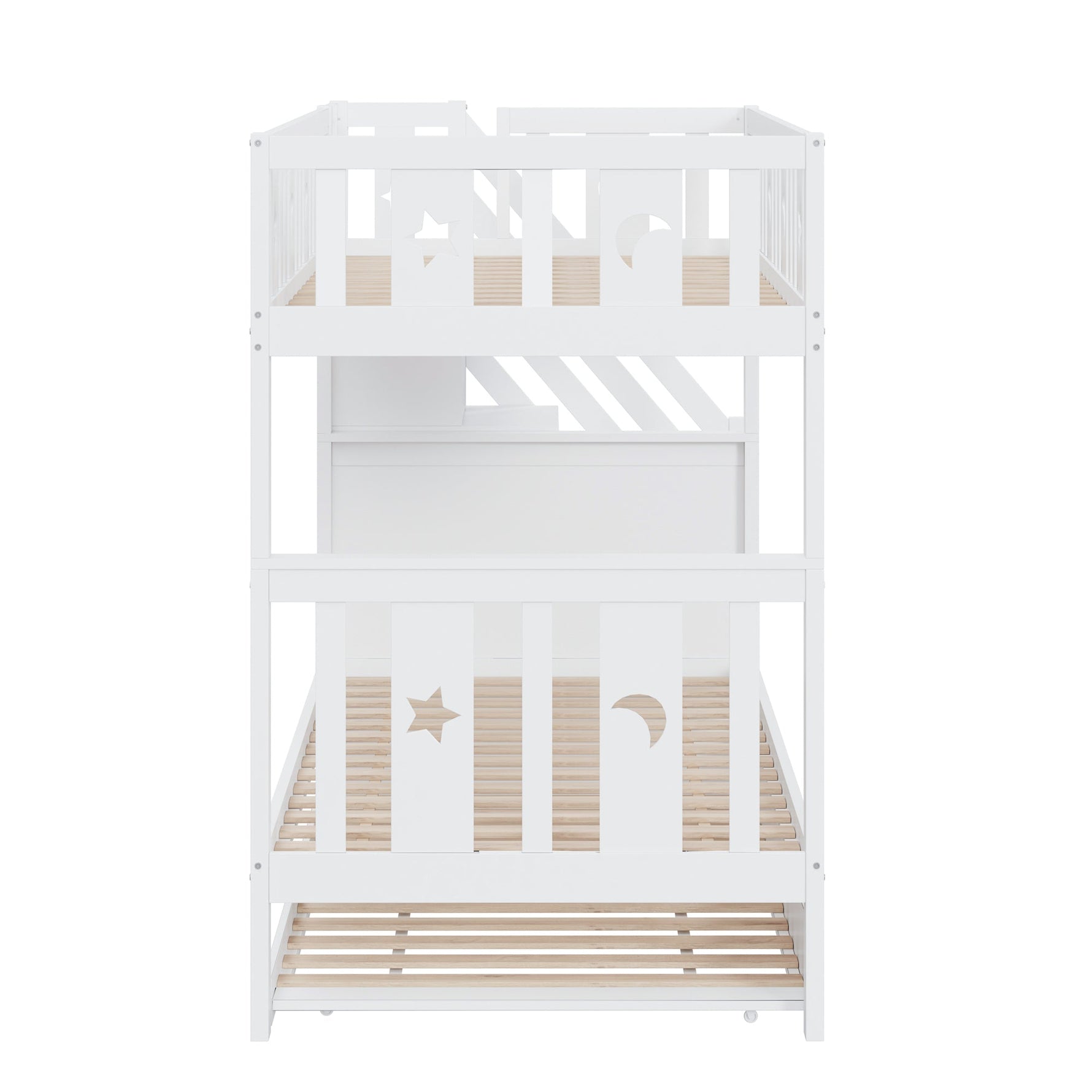 Bunk Bed for Kids with Pull-Out Bed and Storage Stairs, White