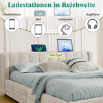Double Bed 140x200cm Storage USB Port Chenille Beige