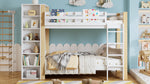 Bunk Bed, Child's with Ladder, Storage & Wardrobe, Pine+PB White+Natural