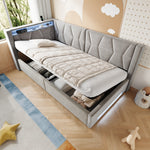 Upholstered Bed 90x200 cm with Storage & LED, Grey Velvet