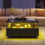 LED Coffee Table 70x70x41cm, 2 Drawers, Transparent Area, High-Gloss