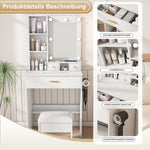Small Vanity Desk Set with LED Mirror & Stool, White