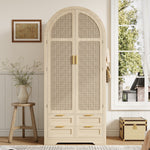 Modern Wardrobe with Curved Doors, Clothes Rail and Drawers, Oak MDF