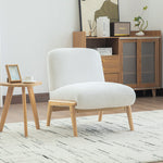 Scandinavian Lounge Chair with Wooden Frame and Soft Chenille Fabric, Ivory