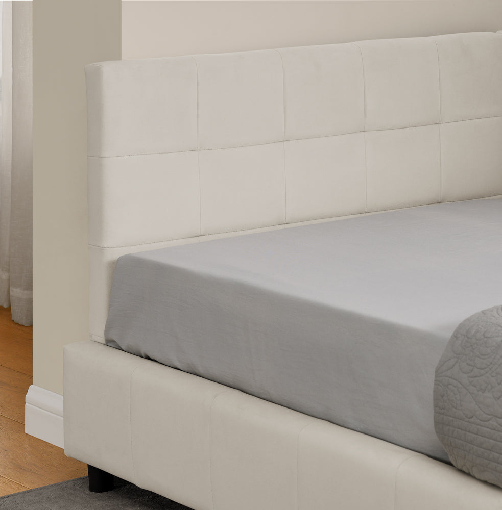 Single Bed 90x200cm High Back Velvet Beige