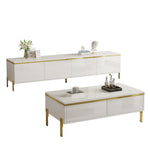 TV Cabinet and Coffee Table Set Modern Luxury High-Gloss Gold Edges Storage - Solid Color