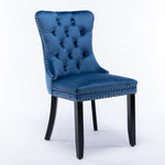 Nikki Collection Tufted Velvet Upholstered Dining Chair Nailhead Trim 2-Pcs Set - Blue