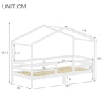 Children's House Bed 90x200cm Roof Design - Solid Pine, White