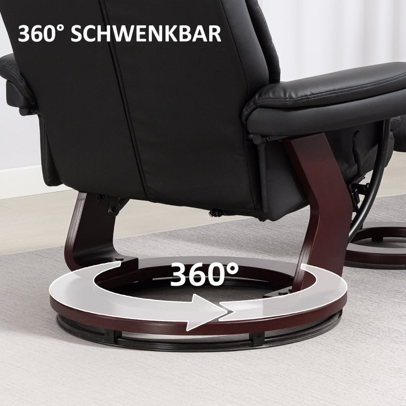 Recliner Chair, 360° Swivel, Footstool, Faux Leather, Black